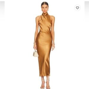 AEXAE Silk Maxi Dress in Light Brown
